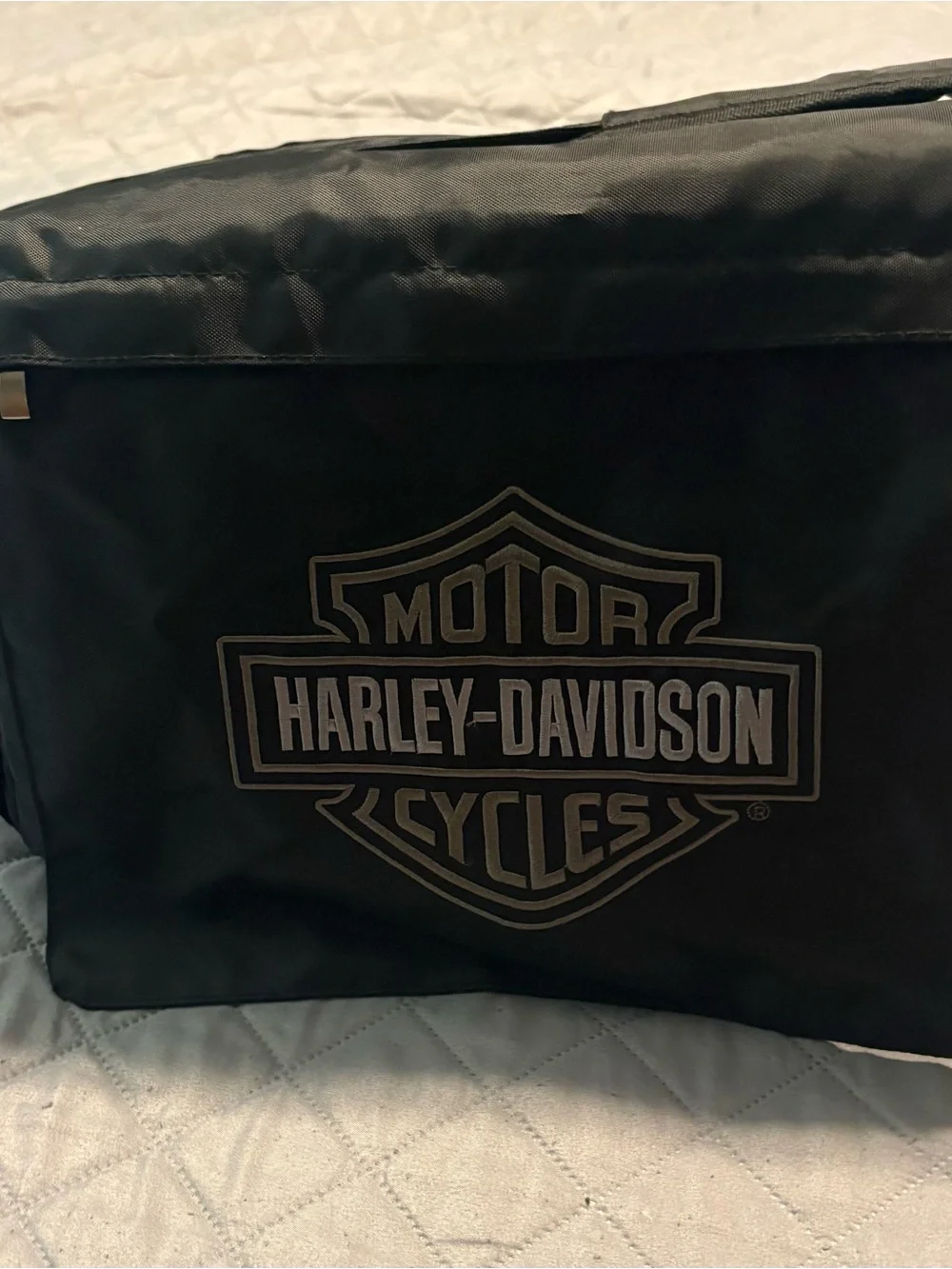 Harley-Davidson Black Nylon Messenger Bag with White Logo Stitching